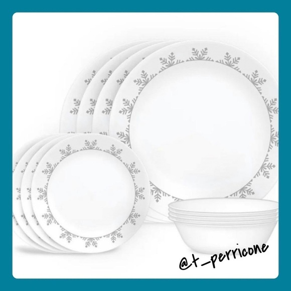 New The Corelle 12-Piece Holiday Christmas Winter Snowflake Dinnerware Set. - Picture 1 of 6